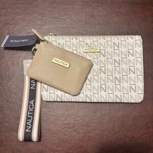 Nautica Tan and Cream Clutch & Wristlet Set